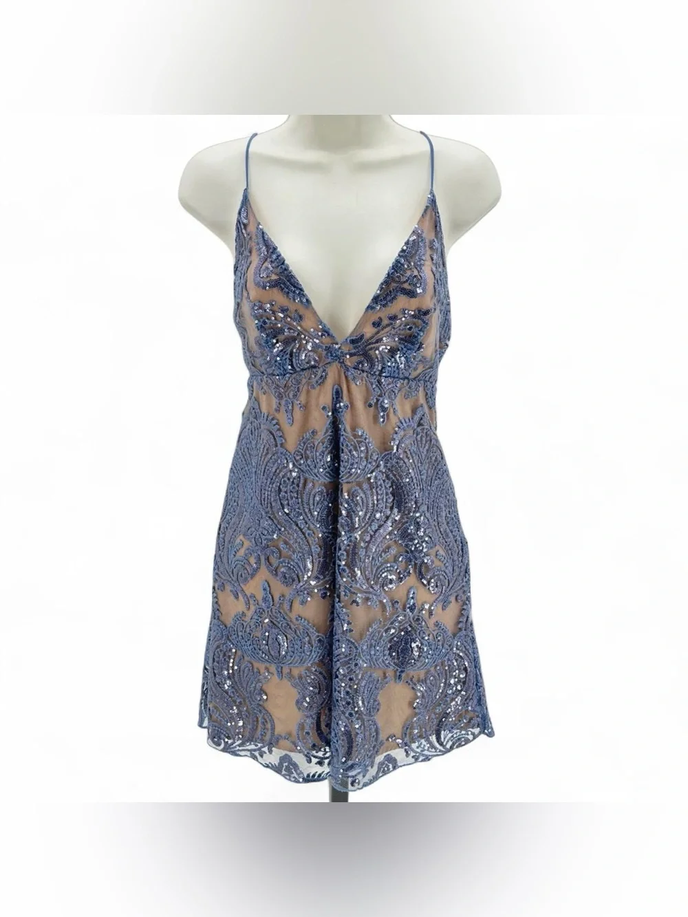 Free People tan & blue sequin dress